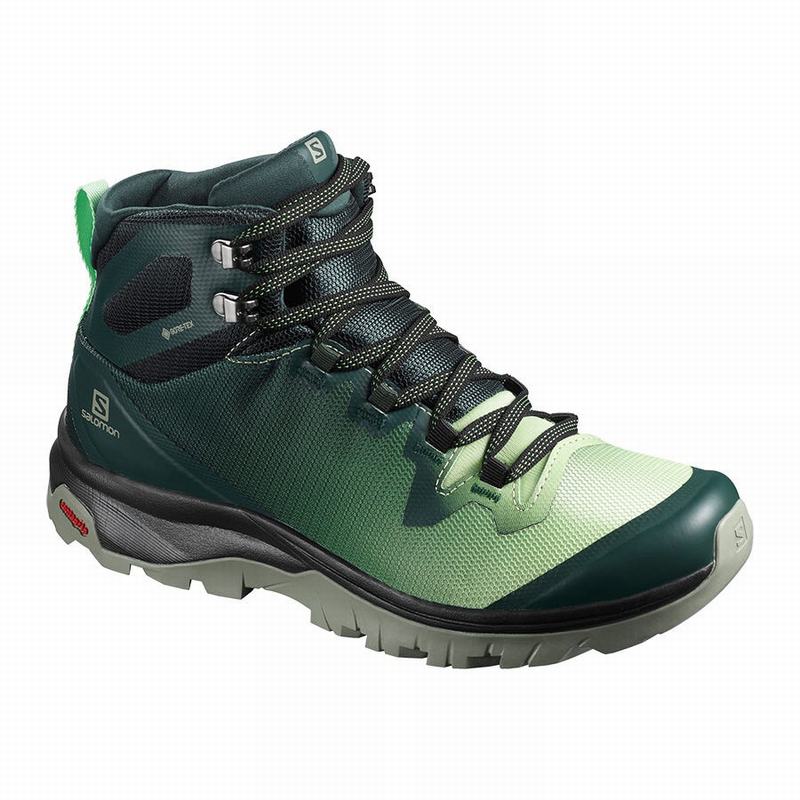 Salomon Israel VAYA MID GORE-TEX - Womens Hiking Shoes - Green/Grey (ENPM-62310)